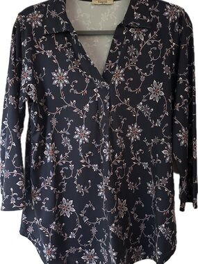 Timeless Navy Floral V-Neck Women's Top